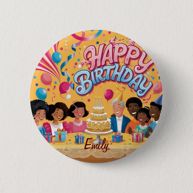 Modern Personalized Happy Birthday Celebration  2 Inch Round Button (Front)