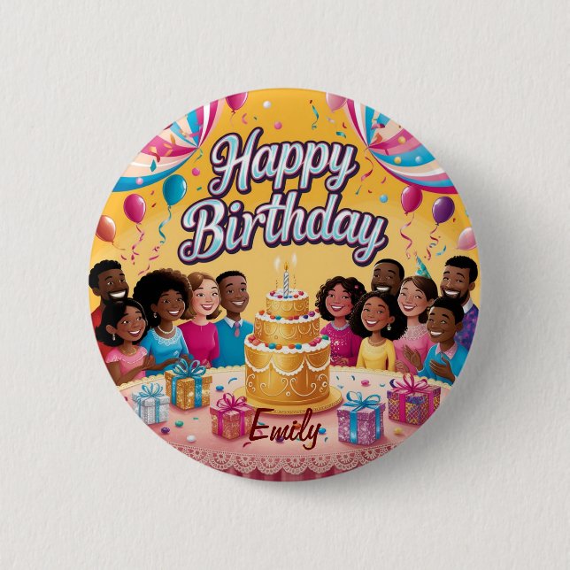 Modern Personalized Happy Birthday Celebration  2 Inch Round Button (Front)