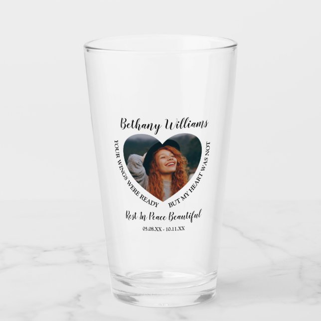 Modern Personalized Heart Photo Memorial Glass (Front)