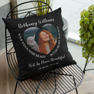 Modern Personalized Heart Photo Memorial Throw Pil Throw Pillow