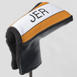 Modern Personalized Initials Monogram Orange Black Golf Head Cover