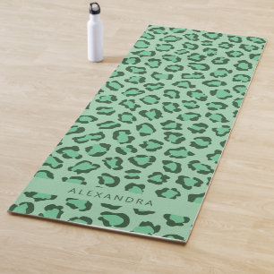 Modern Personalized Leopard Animal Print Green Yoga Mat