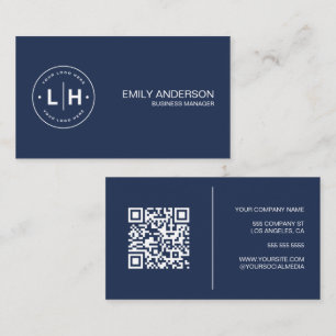 Modern Personalized Logo QR Navy Blue Business Card