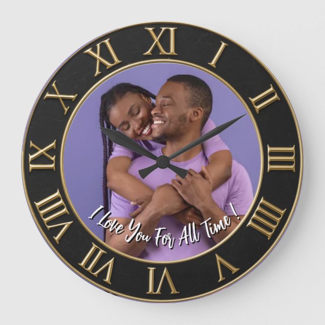 Modern Personalized Love Message Gift Custom Photo Large Clock (Front)