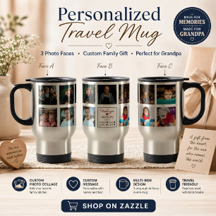 Modern Personalized  Love You Grandpa Gift 9 Photo Travel Mug