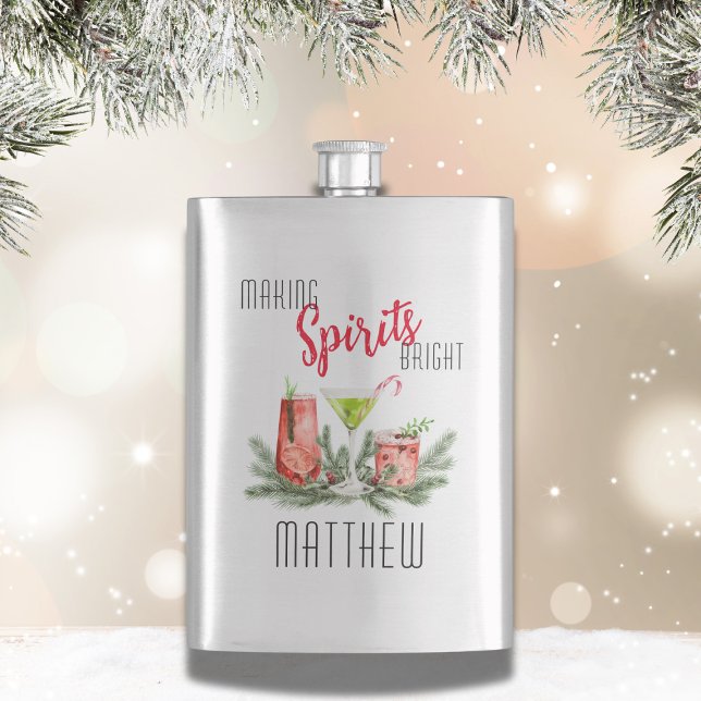 Modern Personalized Making Spirits Bright Hip Flask (Creator Uploaded)