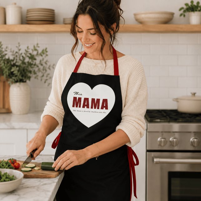 Modern Personalized Mama Heart Apron (Creator Uploaded)