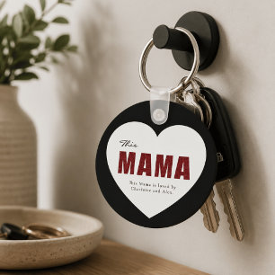 Modern Personalized Mama Heart Keychain
