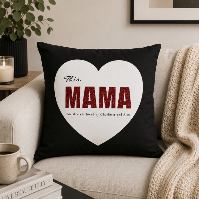 Modern Personalized Mama Heart Throw Pillow (Creator Uploaded)