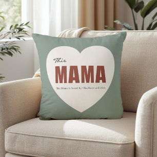 Modern Personalized Mama Heart Throw Pillow