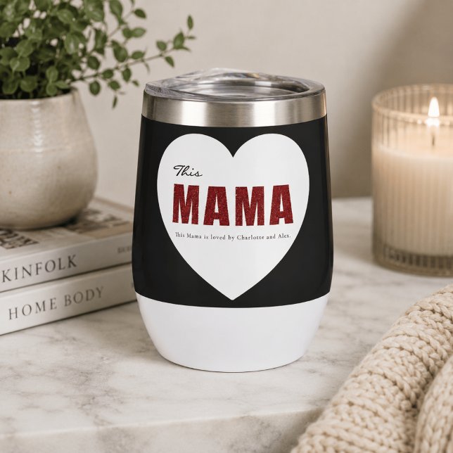 Modern Personalized Mama Heart Water Bottle (Creator Uploaded)