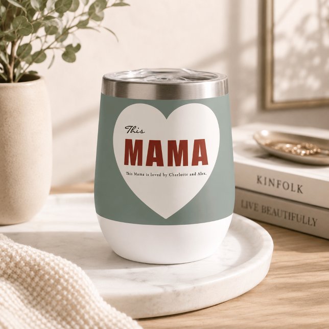 Modern Personalized Mama Heart Water Bottle (Creator Uploaded)