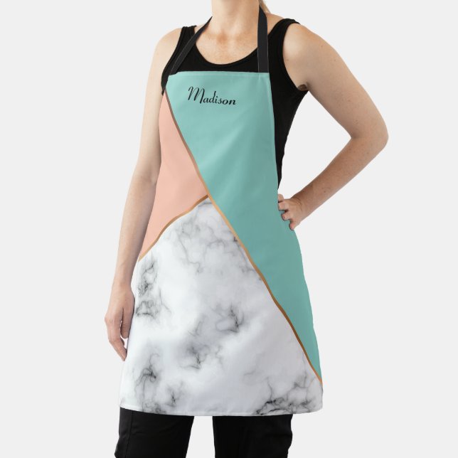 Modern Personalized Marble Peach Mint Girly Chic Apron (Insitu)