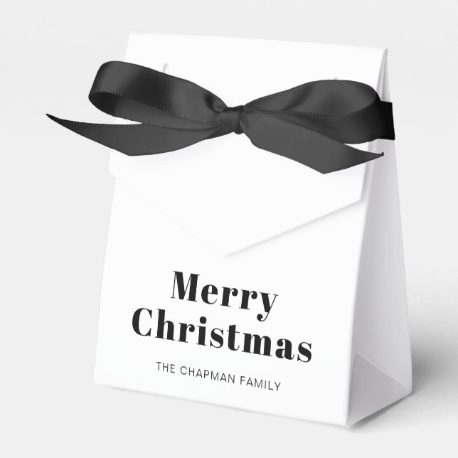Modern Personalized Merry Christmas Black & White  Favor Box (Front Side)