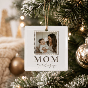 Modern Personalized Mom Photo Glass Ornament