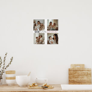 Modern Personalized Mom Superhero Photo Collage Poster