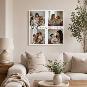 Modern Personalized Mom Superhero Photo Collage Poster