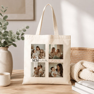 Modern Personalized Mom Superhero Photo Collage Tote Bag
