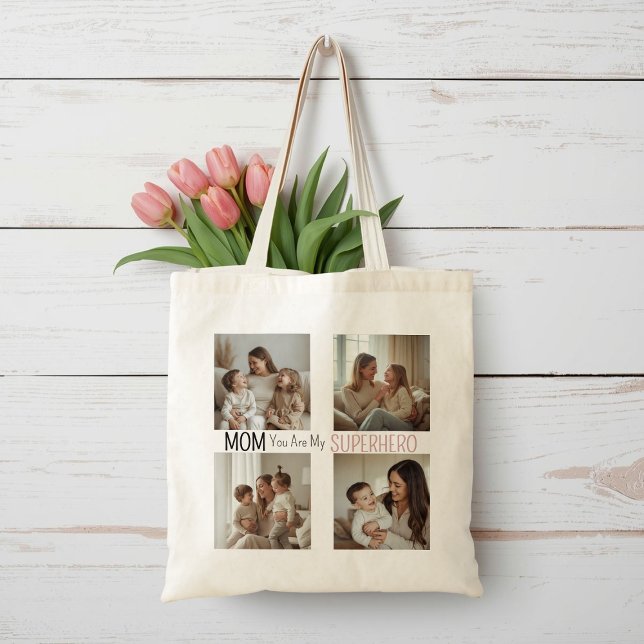 Modern Personalized Mom Superhero Photo Collage  Tote Bag (Creator Uploaded)