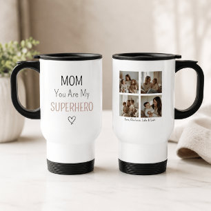 Modern Personalized Mom Superhero Photo Collage Travel Mug