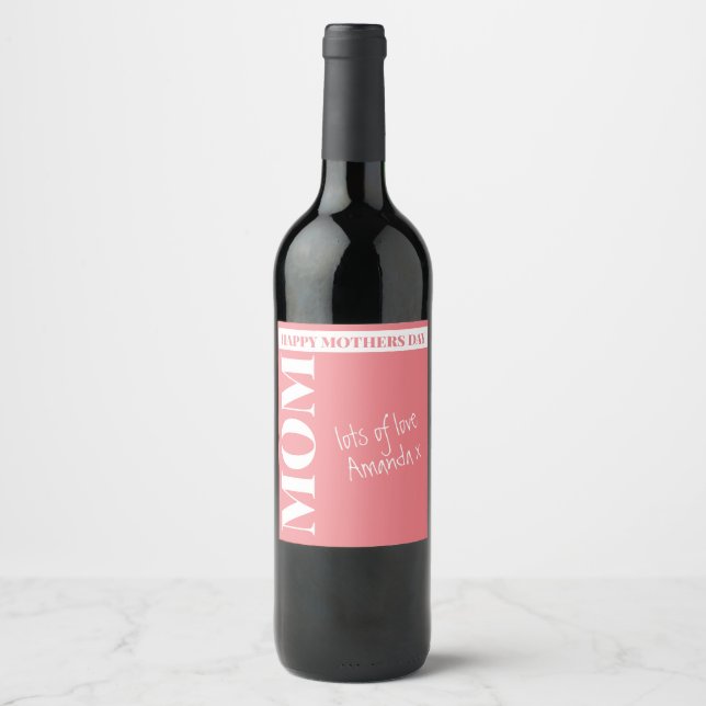 Modern personalized Mom Wine Label (Front)