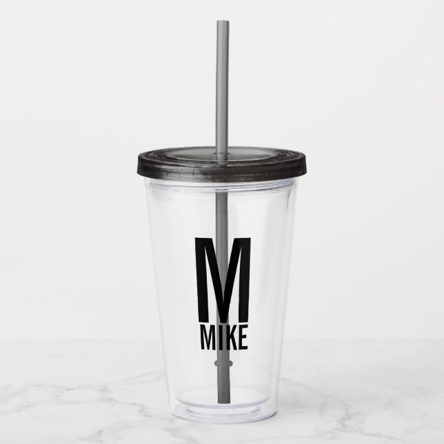 Modern Personalized Monogram and Name Acrylic Tumbler (Front)
