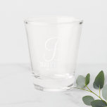 Modern Personalized Monogram and Name Bridesmaid Shot Glass<br><div class="desc">Modern Personalized Bridesmaid Shot Glass
featuring personalized monogram in white elegant script font style with bridesmaid's name and title in white classic serif font style.

Also perfect for maid of honour,  mother of the bride and more.</div>