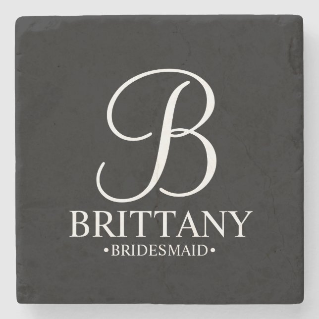 Modern Personalized Monogram and Name Bridesmaid Stone Coaster (Front)