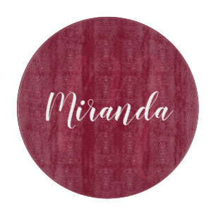 Modern Personalized Monogram and Name Burgundy Red Cutting Board