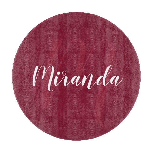 Modern Personalized Monogram and Name Burgundy Red Cutting Board (Front)