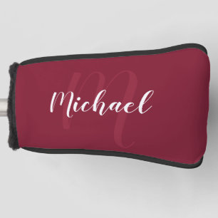 Modern Personalized Monogram and Name Burgundy Red Golf Head Cover