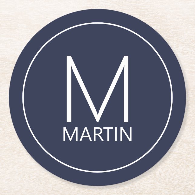 Modern Personalized Monogram and Name Coaster (Front)