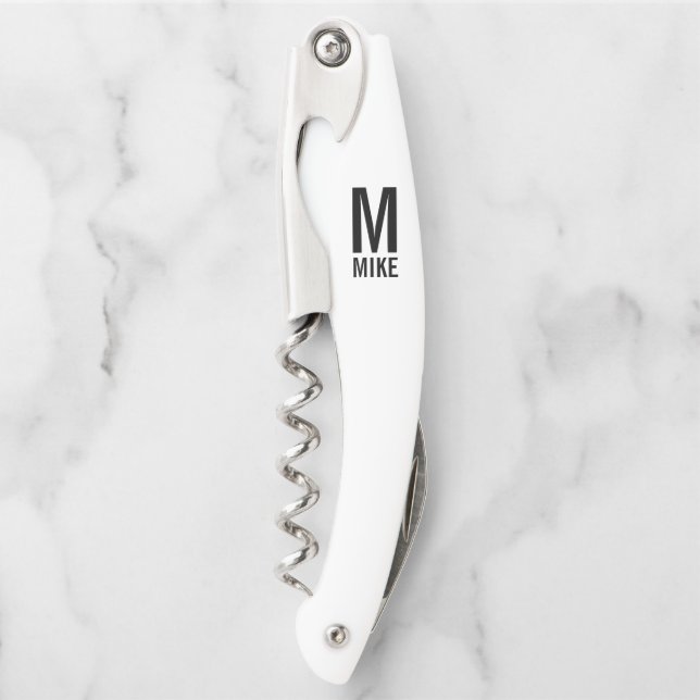 Modern Personalized Monogram and Name Corkscrew (Front)