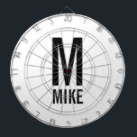 Modern Personalized Monogram and Name Dartboard<br><div class="desc">Modern Black and White Bold Monogram Design featuring personalized monogram and name in modern bold sans serif font style.

Unique gift for dad,  husband,  grandparents and more.
Also perfect as modern loft/minimalist home decor accessories,  birthday gift,  holiday gift,  family reunion gift,  housewarming gift and gift for any special occasions.</div>