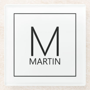 Modern Personalized Monogram and Name Glass Coaste Glass Coaster