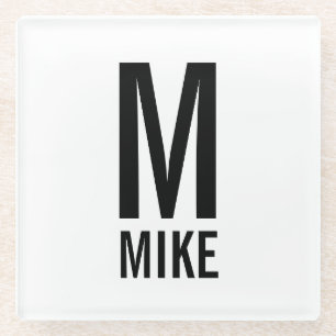 Modern Personalized Monogram and Name Glass Coaster