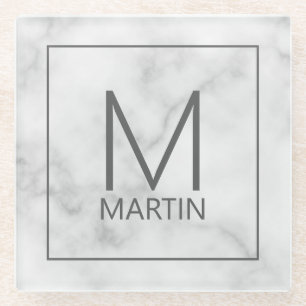 Modern Personalized Monogram and Name Glass Coaster