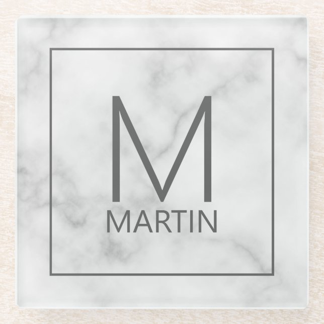 Modern Personalized Monogram and Name Glass Coaster (Front)