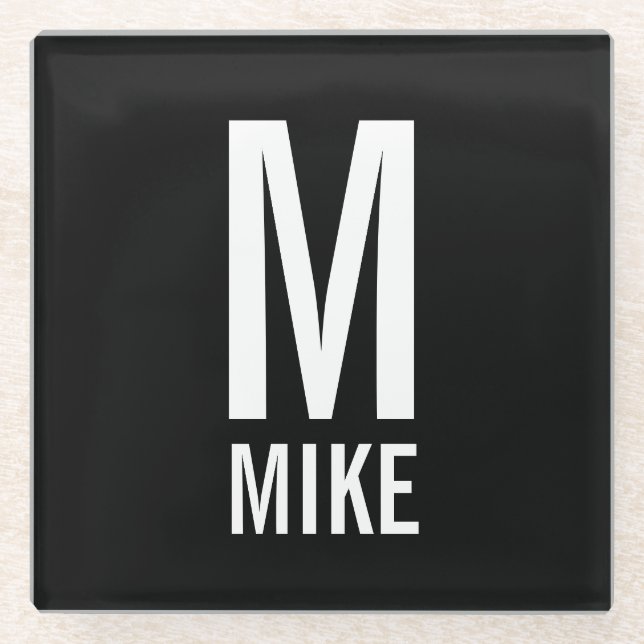 Modern Personalized Monogram and Name Glass Coaster (Front)