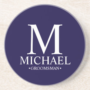 Modern Personalized Monogram and Name Groomsman Coaster