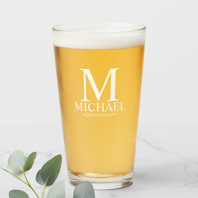 Modern Personalized Monogram and Name Groomsman Glass (Creator Uploaded)