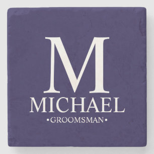 Modern Personalized Monogram and Name Groomsman Stone Coaster