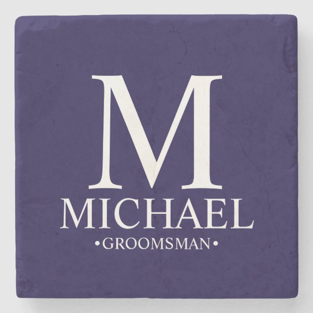 Modern Personalized Monogram and Name Groomsman Stone Coaster (Front)