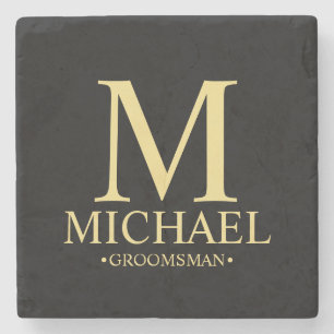 Modern Personalized Monogram and Name Groomsman Stone Coaster