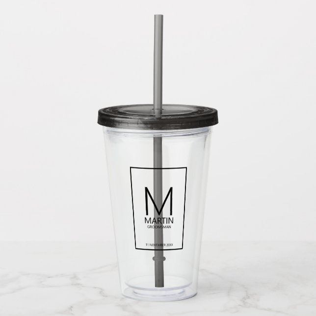 Modern Personalized Monogram and Name Groomsmen Acrylic Tumbler (Front)