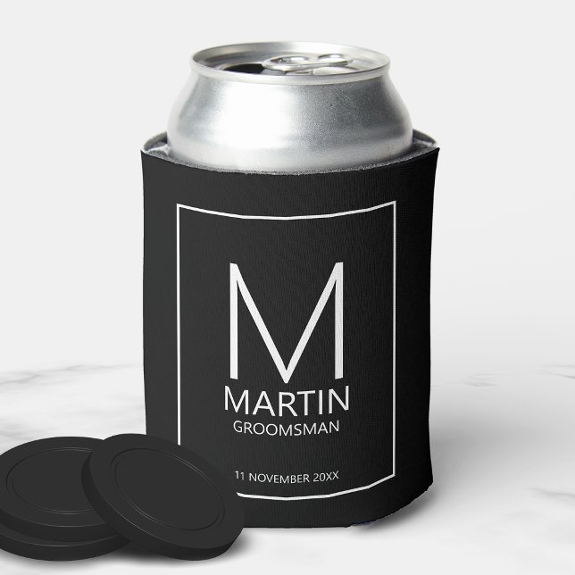 Modern Personalized Monogram and Name Groomsmen Can Cooler (Creator Uploaded)