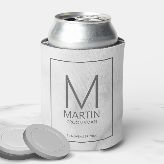 Modern Personalized Monogram and Name Groomsmen Can Cooler (Creator Uploaded)