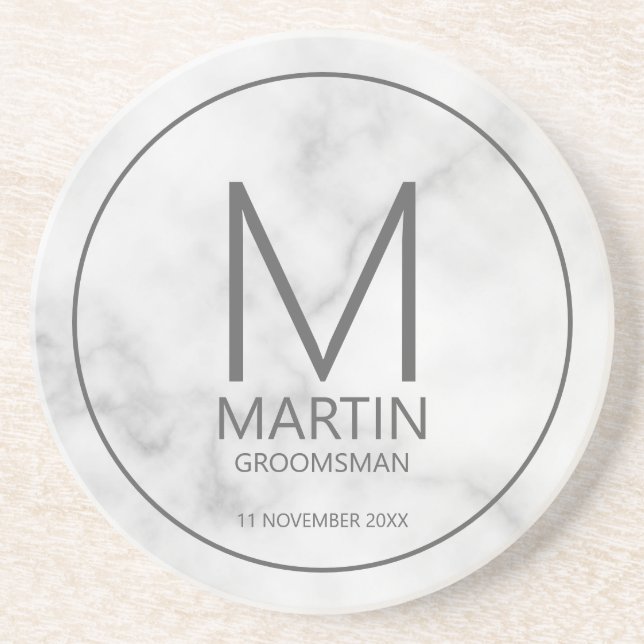 Modern Personalized Monogram and Name Groomsmen Co Coaster (Front)