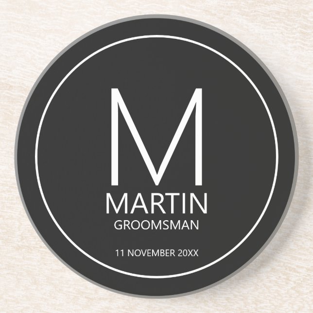 Modern Personalized Monogram and Name Groomsmen Co Coaster (Front)