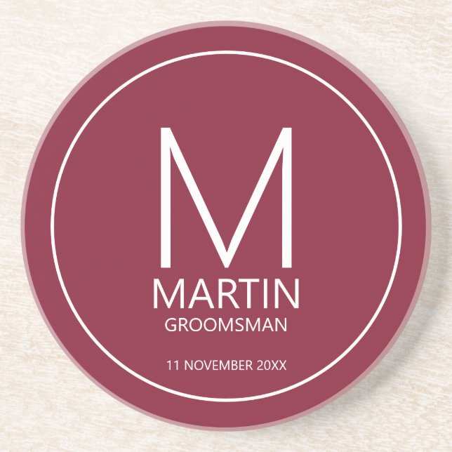 Modern Personalized Monogram and Name Groomsmen Coaster (Front)